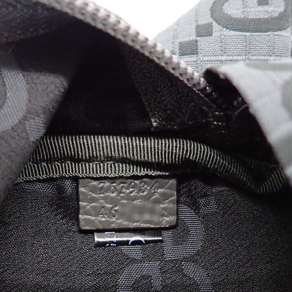 Gucci Belt Bag Large Facpm 1246 Dark Grey Black GG Nylon Leather Silver - Picture 8 of 10